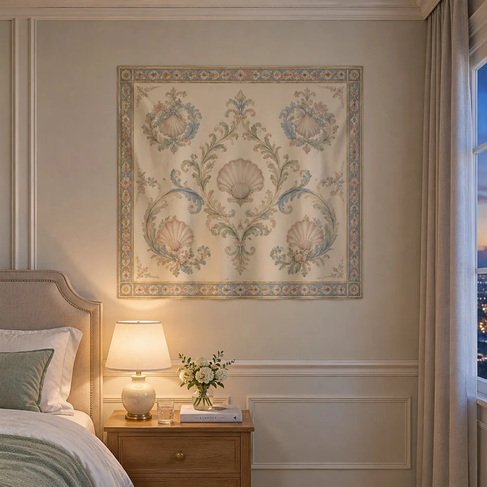 VIKAMA Baroque Scroll Ornament Clustered Groups Tapestry Wall Hanging, Neoclassical Wall Art Tapestries for Living Room Bedroom