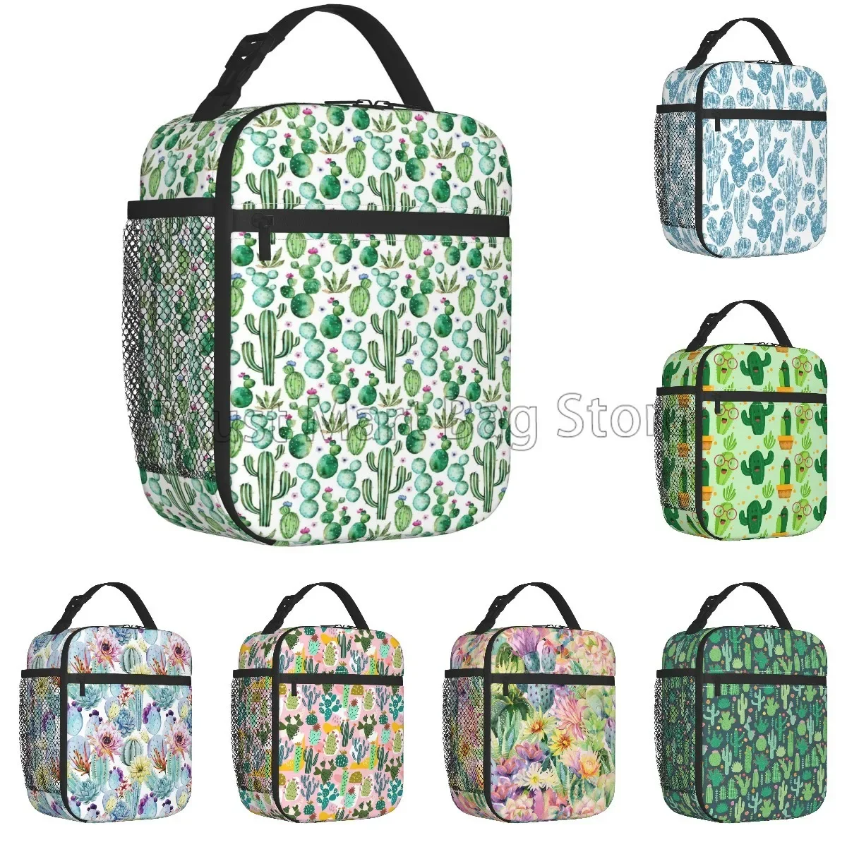 Cactus Thermal Lunch Bag Box Tropical Plant Cacti Flowers Insulated Cooler Totes Portable Reusable Handbag for Picnic Travel