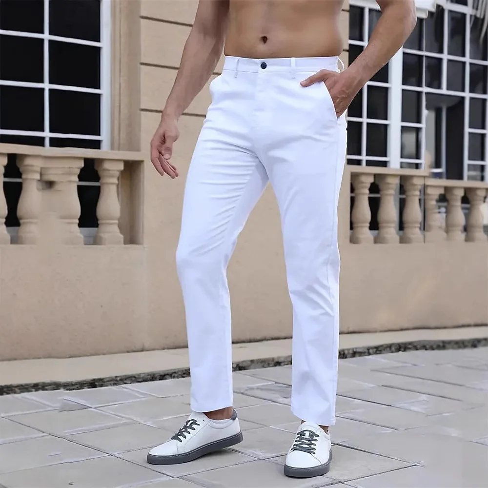 

2025 New Style Best-selling Fashionable, Trendy, White Men's Trousers - Business Casual Slim-fit Straight-leg Ankle-length Pants