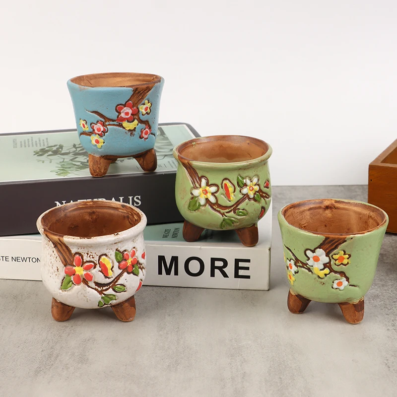 1pc Korean Simple Fleshy Flower Pot Ceramic Hand-painted Fresh Thumb Coarse Pottery Permeable Peach Egg Flesh Succulent Basin