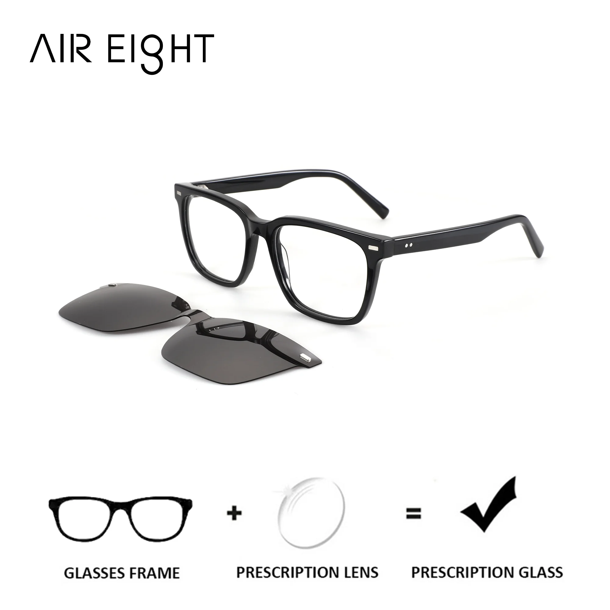 AIREIGHT – lunettes de vue carrées en acétate pour hommes, taille M, UV400, à clip magnétique, anti-lumière bleue, optiques progressives