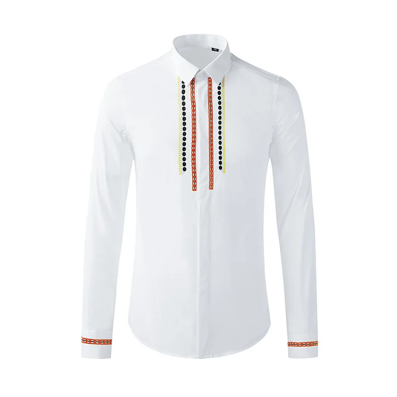 Trendy Dinner Retro Pattern Colorful Embroidered Men's Fashion Shirts New High end Shirts image 5