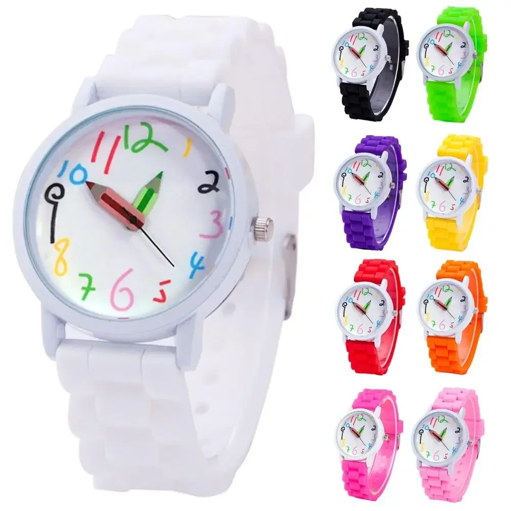 Reloj de silicona con puntero de lápiz para niños, relojes de pulsera de movimiento de cuarzo, relojes deportivos Unisex, relojes infantiles para niños y niñas