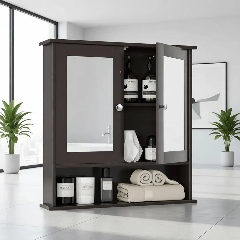 

Wooden Wall-Mounted Storage Cabinet with Mirror Doors for Bathroom, Toilet Area, and Living Spaces