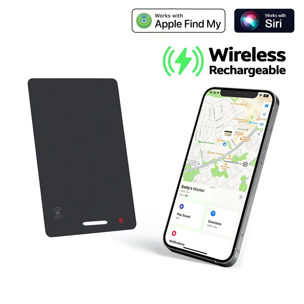 Wallet Tracker Card Wireless Rechargeable Anti-lost Smart Card Location Tracking Tag Works with Apple Find My App Item Finder