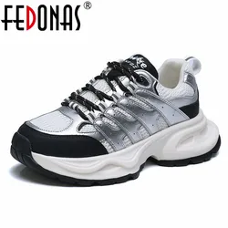 FEDONAS Fashion Women Cow Leather Sneakers Platforms Comfort Casual Shoes Woman Corss-Tied Outdoor Fashion Sport Shoes Sneakers