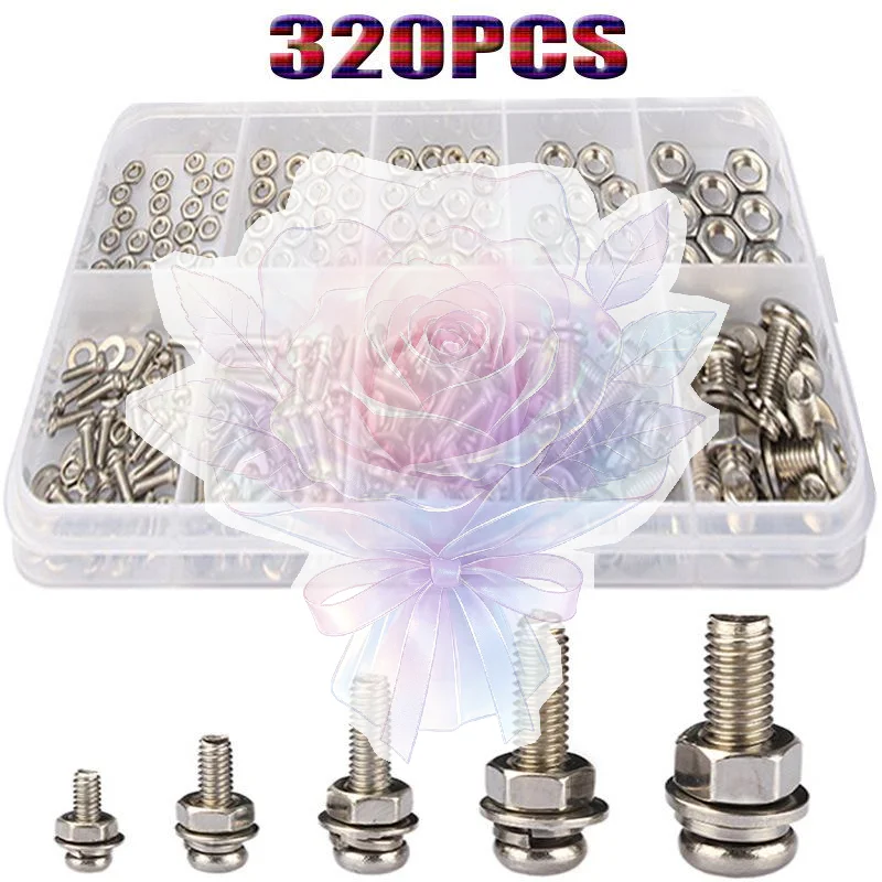 Assorted M2 M5 Screws Nuts Washers 320Pcs Durable Kit for Home Handwork and Electronic Device Maintenance