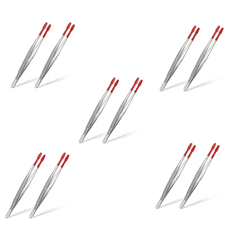 

ABMH-10 Pieces Of Rubber Tip Tweezers PVC Silicone Precision Tweezers Laboratory Industrial Hobby Craft Tweezers Tool-Red