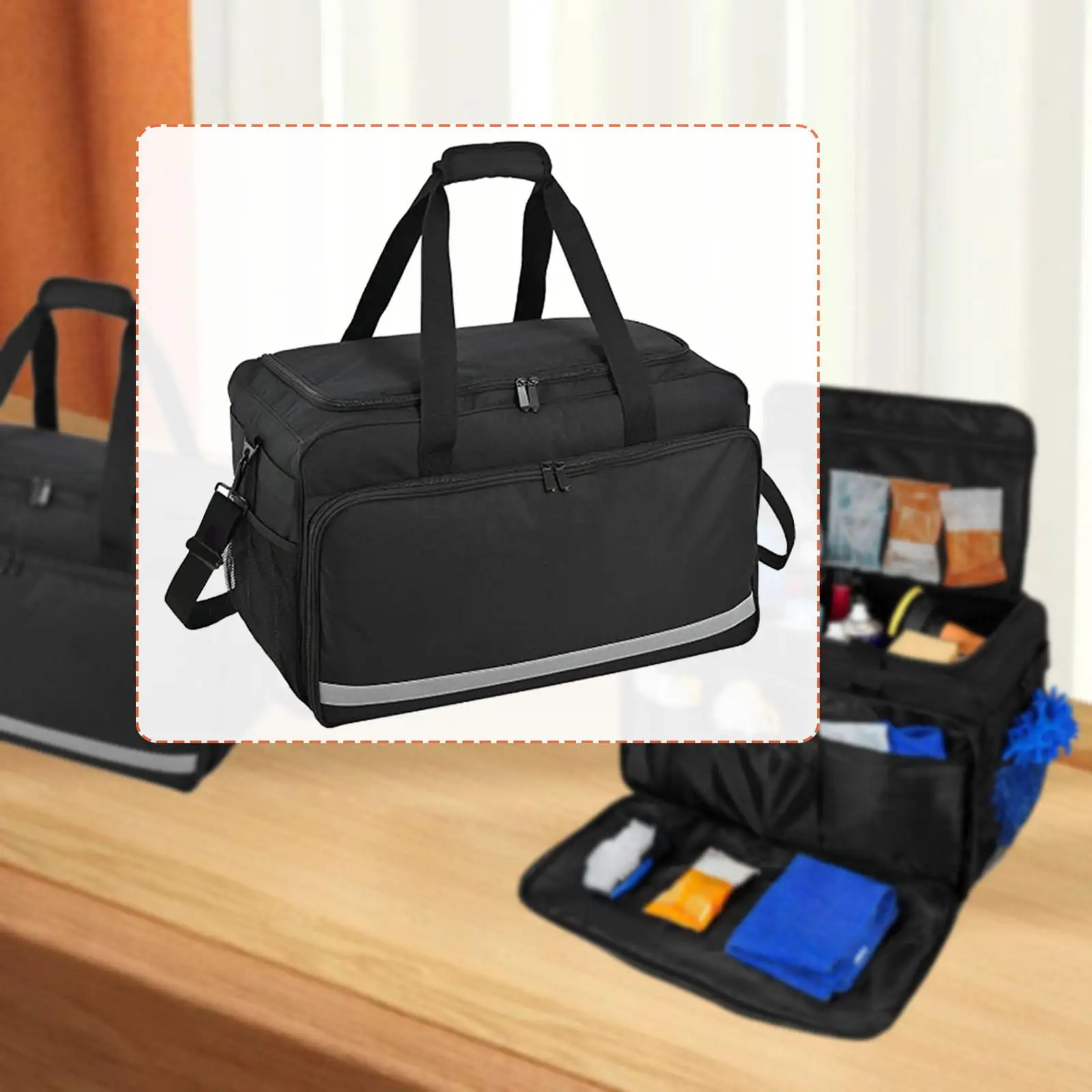 

Car Cleaning Trunk Organizer with Removable Dividers Spacious Nylon Bag for All Automotive Tools Kit Wash Supply Set