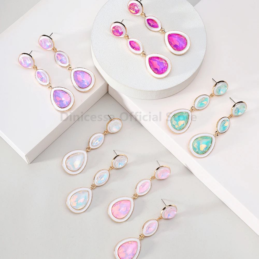 

Women's Fashion Simplicity Shiny Colorful Glass Dangle Earrings Luxury Vintage Water Drop Elegant Jewelry Accessory