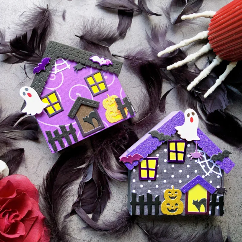 KLJUYP Ghost House Box Metall-Stanzformen, Schablonen für DIY Scrapbooking/Album, dekorative Prägung, DIY Papierkarten