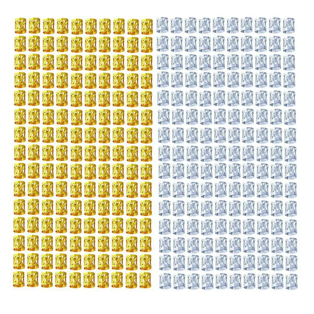 

300pcs Aluminum Dreadlock Beads Adjustable Metal Cuffs Braid Hair Rings Clips for Lock Locs DIY Braiding Accessories Home Party