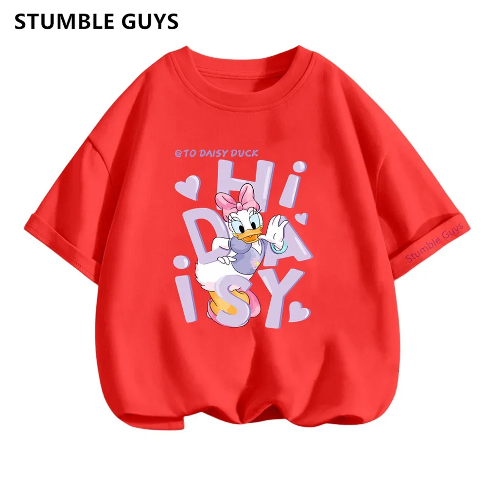 2024 New Disney Kids Daisy Duck Print Tshirt Baby Boy Clothes Kawaii Girls T-Shirts Casual Summer Tops Teen Short Sleeve