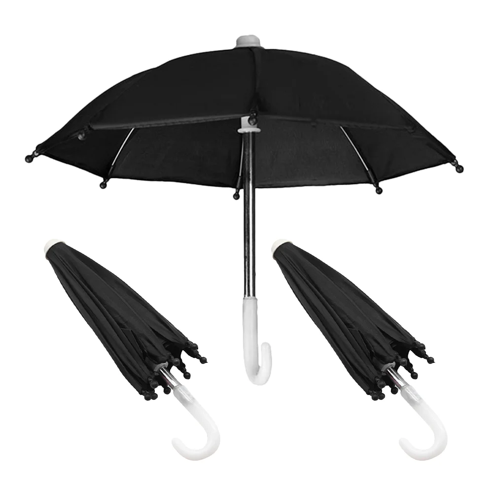 3 Pcs Mini Umbrella Toy House Decor Accessories Model Potted Plant Miniature Ornament Black Scene Travel Play Rain Decors