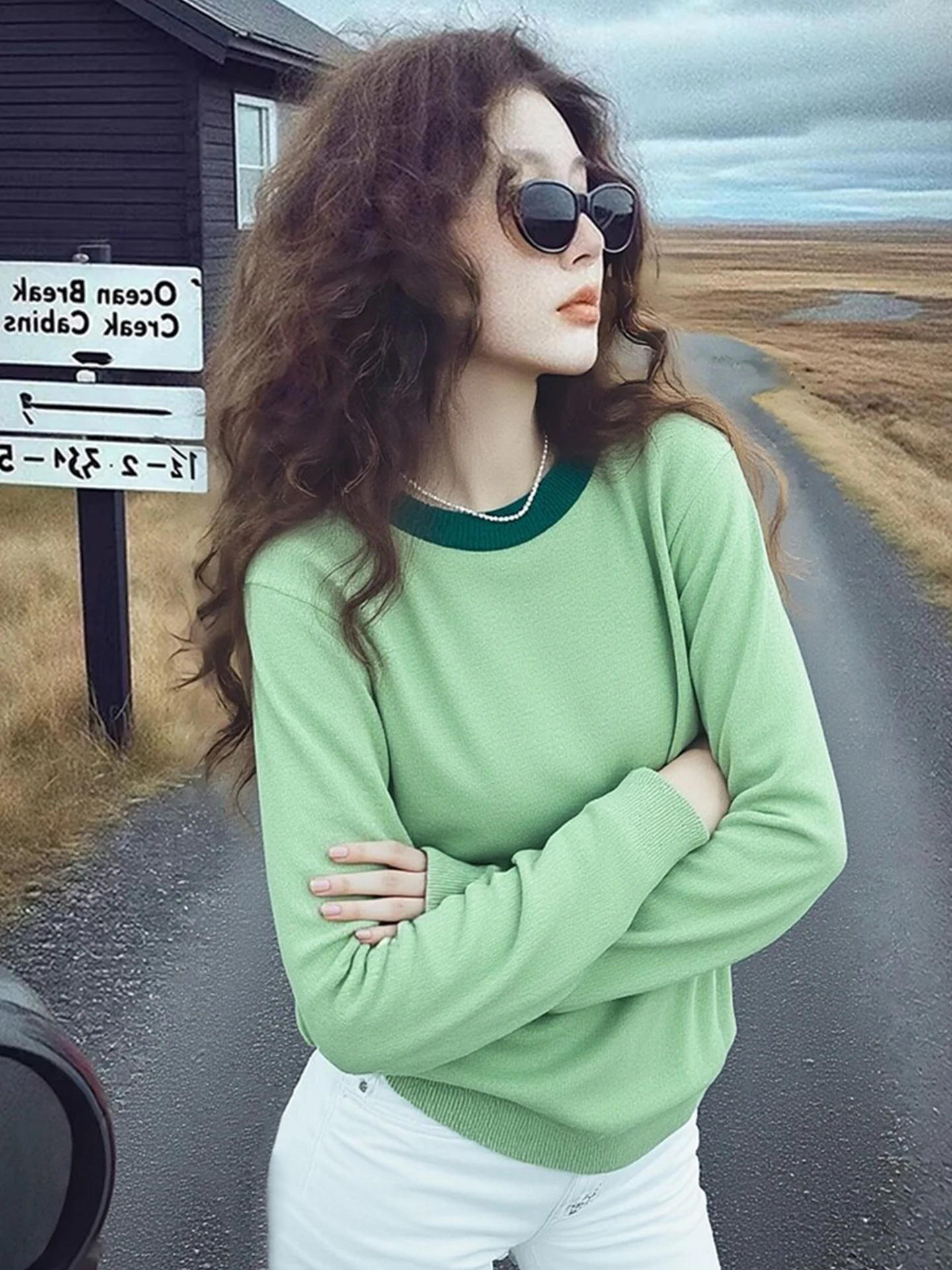 

Sweet Sli Korean Dopane Crew Ne Long Sve Women's Base irt Skin-friendly Knitted Winter Faion 2026 Boting Top