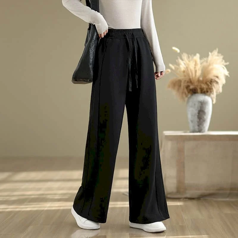 Sporty Straight Leg Pants Casual Elastic Waist Sweatpants Vintage Drawstring Trousers Korean Style Streetwear Women Clothing