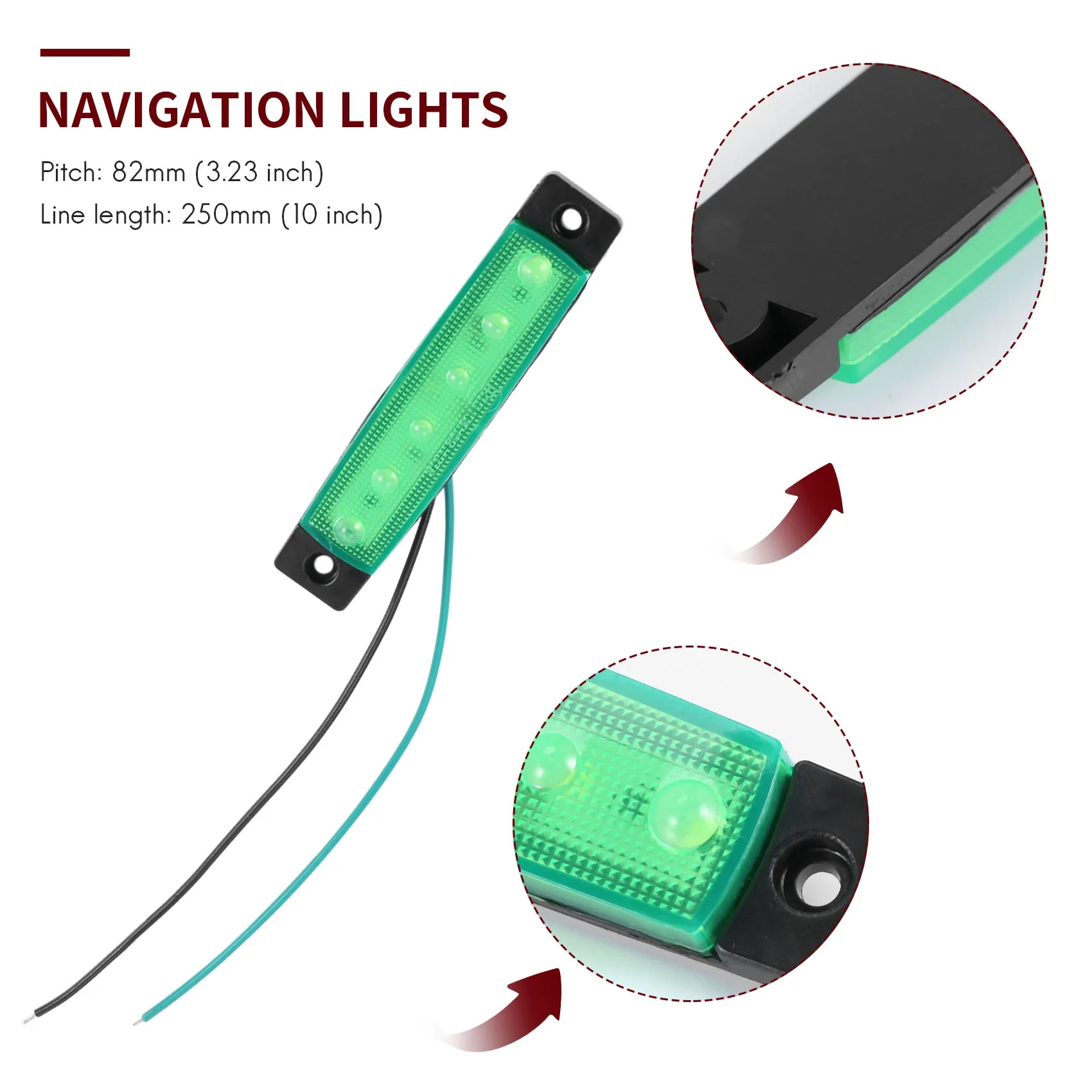 4Pcs Red Green Boat Navigation LED Lights Stern Lights Boats Starboard Light