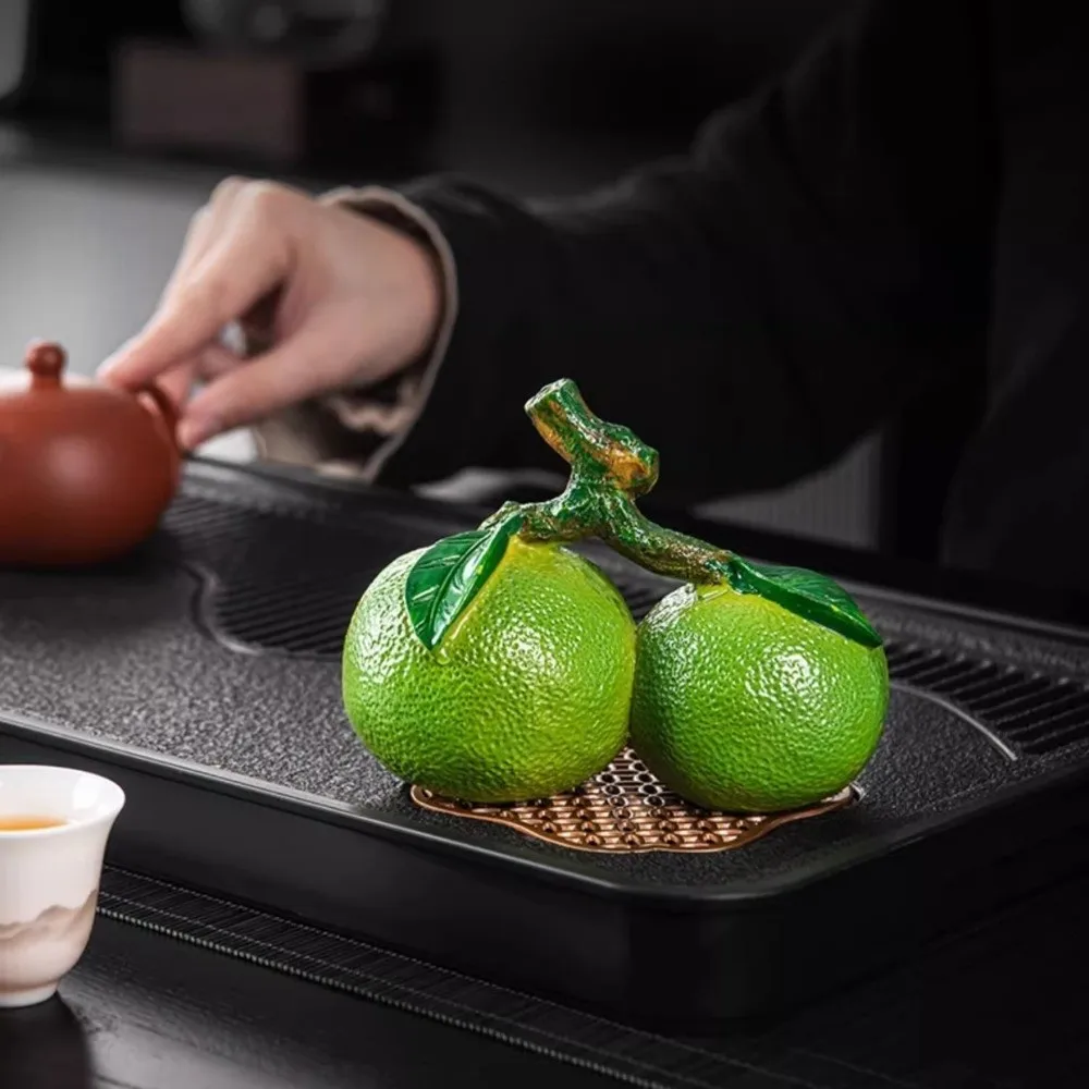 Accesorio de Té de Resina con Forma de Fruta, Decoración Creativa para Mesa de Té, Estilo Chino, Sensible a la Temperatura y que Cambia de Color