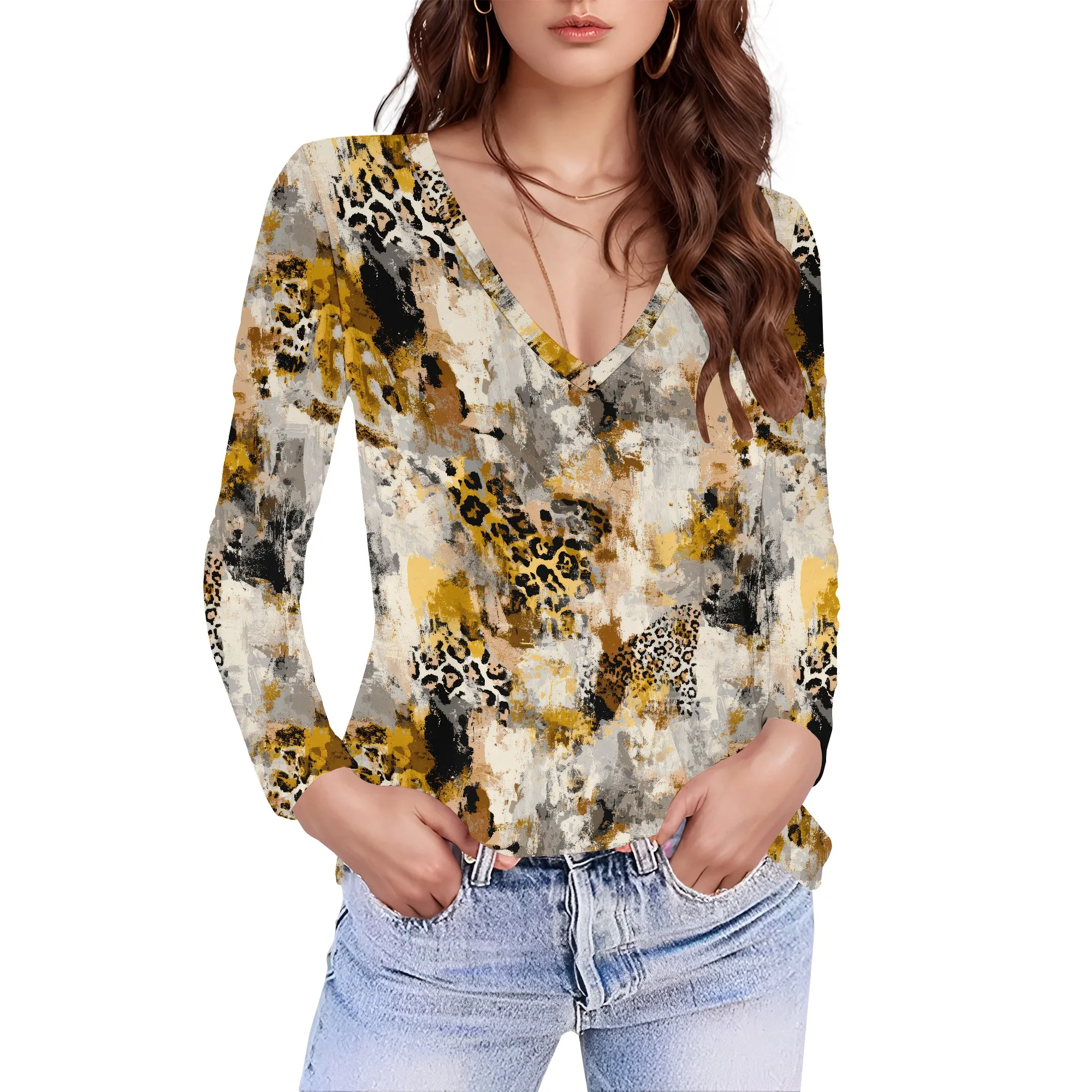 

Womens Summer Casual Long Sleve V Neck T Shirts Cute Cotton Graphic Tunic Tops Tees Blouses