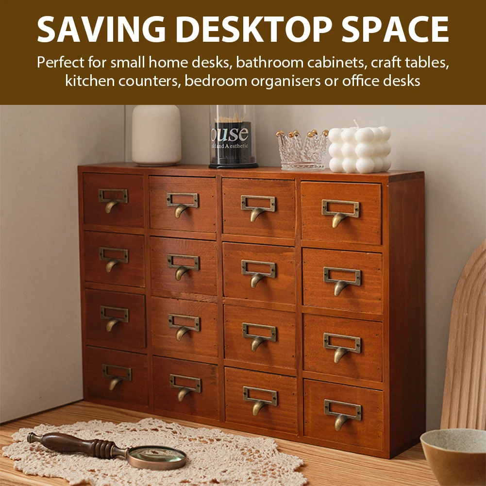

Desk Drawer Organizer with 16 Drawers Wooden Storage Box Multifunction Rustic Wood Desk Drawer for Tea Coffee Pod Storage