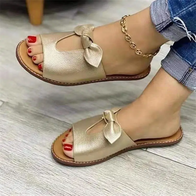 2023 Women Slippers Shoes Cute Butterfly-Knot Flats Casual Sandals Solid Color Beach Sandals Zapatillas Mujer Chaussure Femme