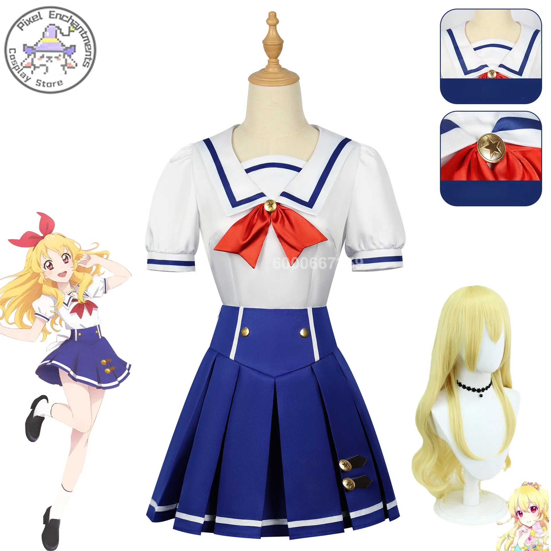 

Anime Aikatsu Hoshimiya Ichigo Cosplay Costume School Dress Summer Uniform Suit Halloween Party Role Play Outfit for Sweet Girls