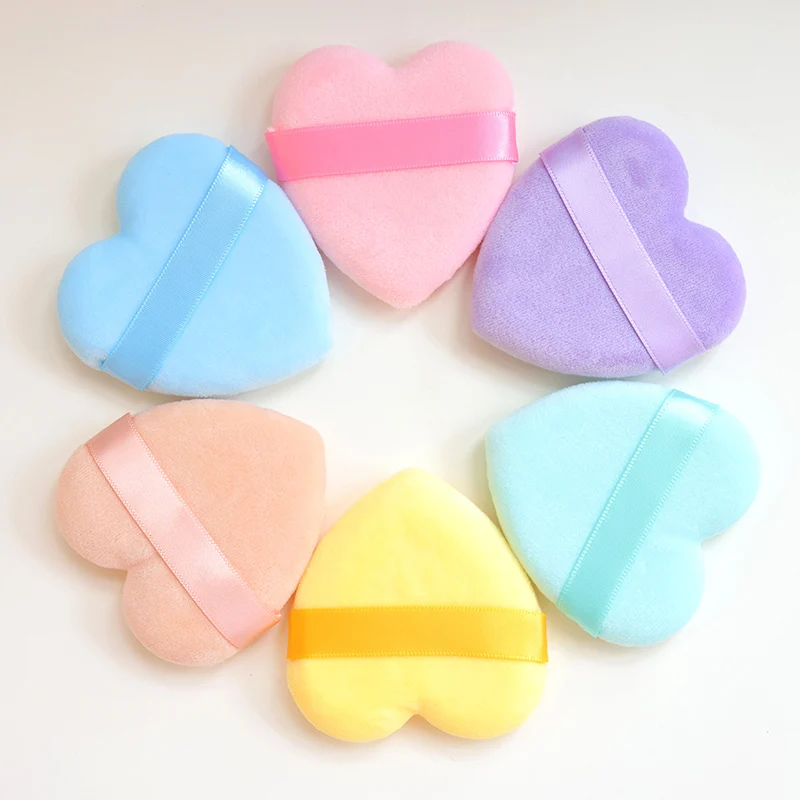 100pcs  Custom Logo Heart Shape Triangle Powder Puff Cosmetic Sponge Soft Powder Puff Custom Logo Velvet Cosmetic Puffs