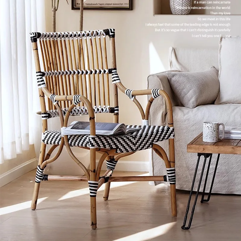 East Asia Rattan Art | Rattan Chair Natural True Rattan Dining Chair Household Balcony Leisure Chair Backrest Vacation Wind