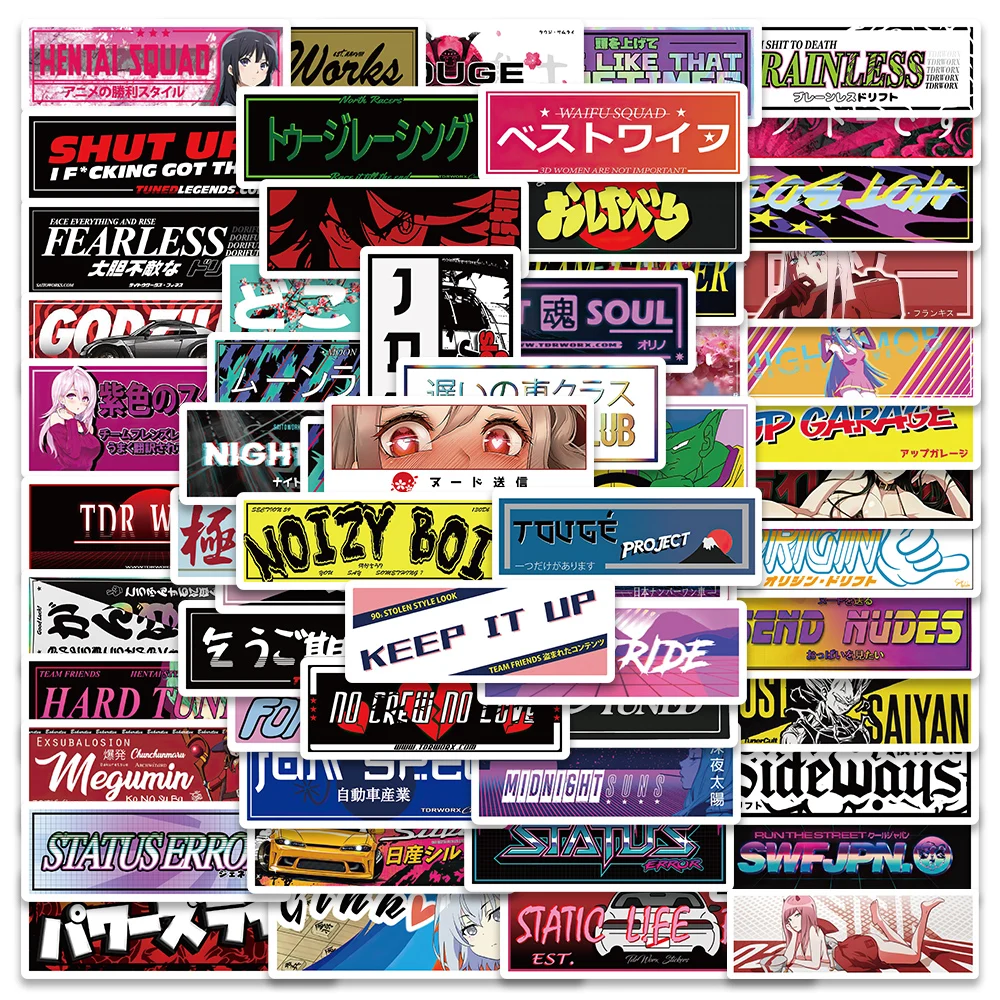 66PCS Cool Car Japan JDM Racing Brand Stickers Motorcycle Skateboard Luggage Laptop Phone Luggage Toy Helmet Decal Sticker