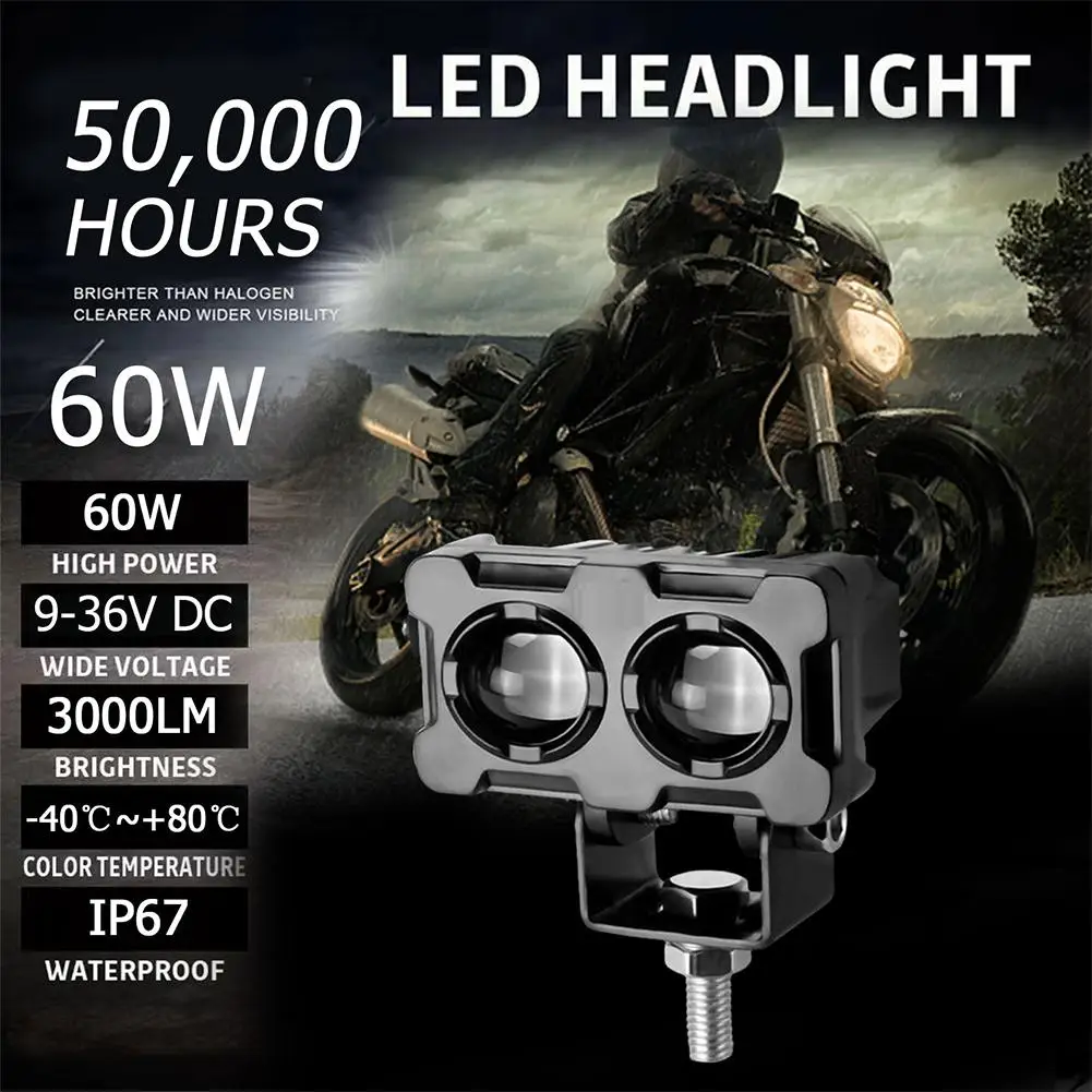 Motorcycle Led Modified Headlights, Two-color Lens, Yellow Light Spotlights, External White And H0l4