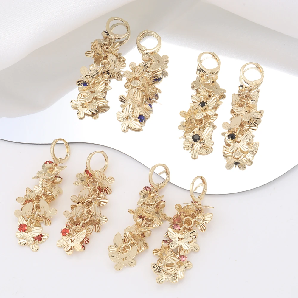 

Fashion jewelry 18 k red gem crystal tassel earrings long women more graceful butterfly earrings