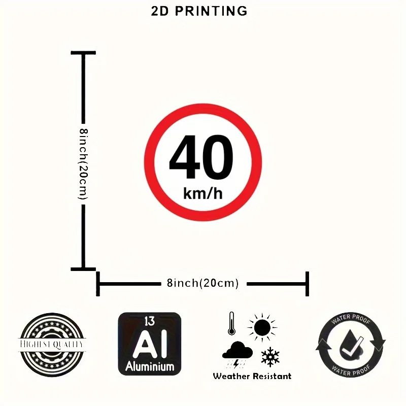 40 km/h Speed Limit Sign - Round Aluminum Wall Decor for Home & Garage, English Text, Easy Mounting, Durable Metal Material, Per