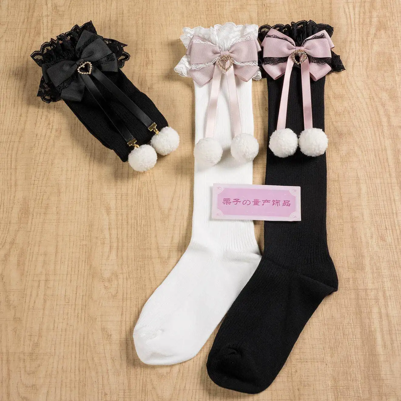 

Длинные носки с шариком волос и бантом, средние носки-трубы, гольфы выше колена в стиле Лолиты, кружевные чулки Jk Girl