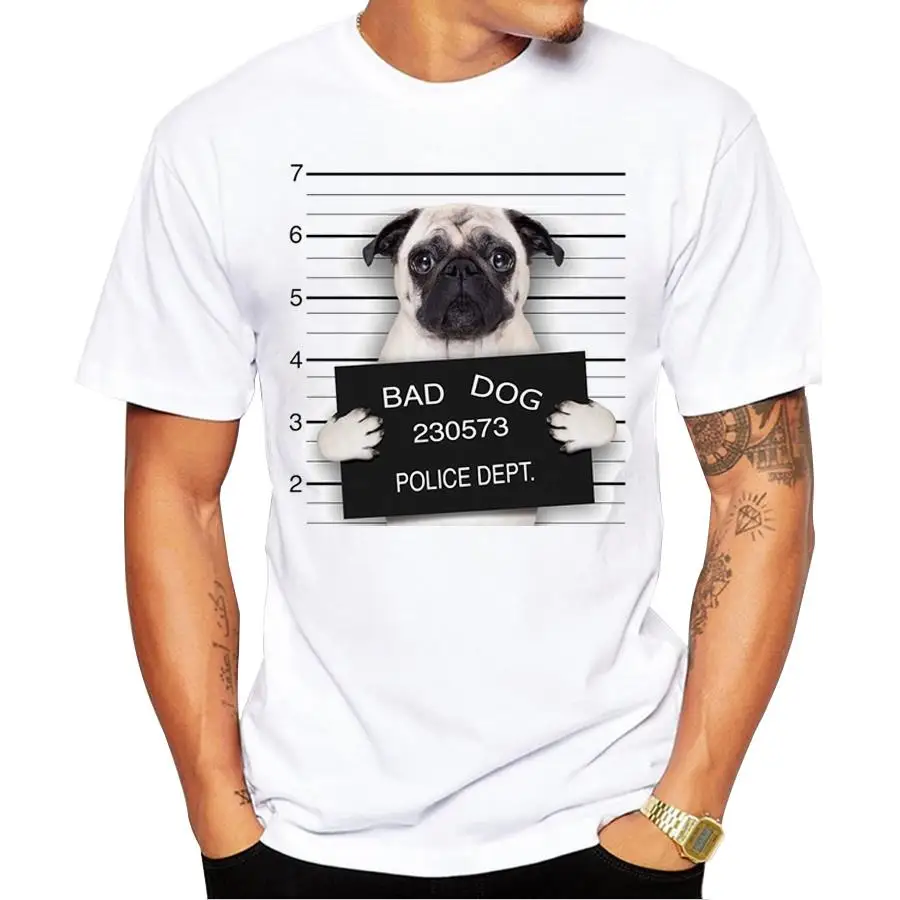 2018 Creative Dog Police Dept Design Men T Shirt Pug Printed T-shirt Short Sleeve Casual French Bulldog Tops