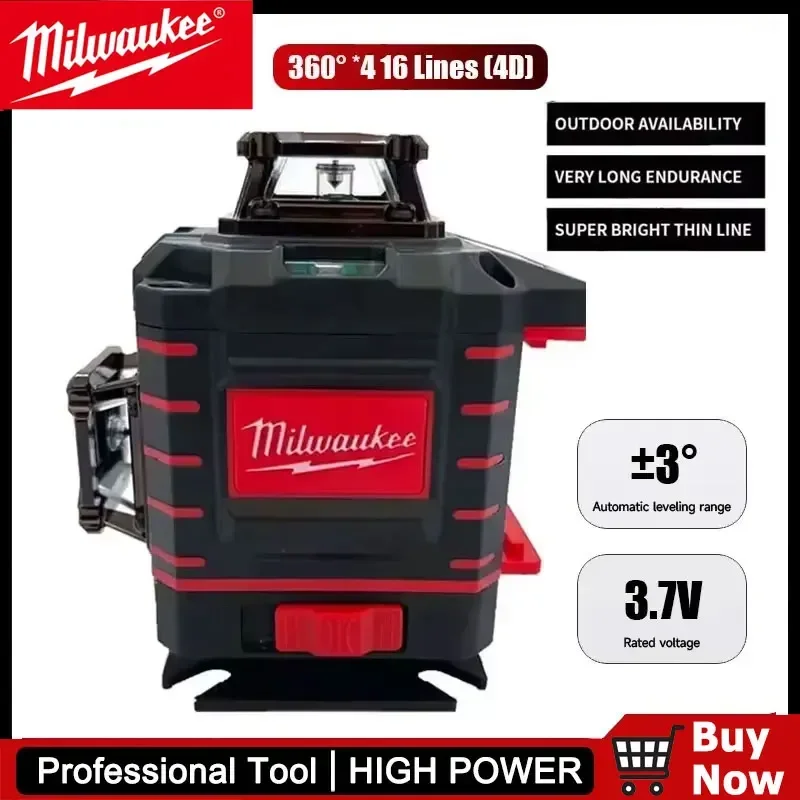 

Milwaukee Laser Level 4 Sides*360 Degree Vertical 4.2V Green Beam 3-4D 16 Lines Self-leveling Vertical Cross Line Lase