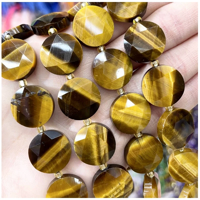 

New 15MM Cut Angle Natural Stone Amethyst Tiger Eye Amazonite Crystal Gem Round Loose Bead DIY Bracelet Necklace Jewelry Making