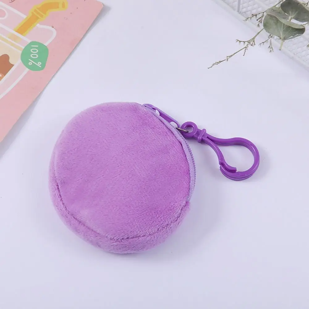 Monedero de felpa portátil con cremallera, bolsa de auriculares redonda, pequeña y sencilla, para lápiz labial, embalaje de joyería, Color sólido