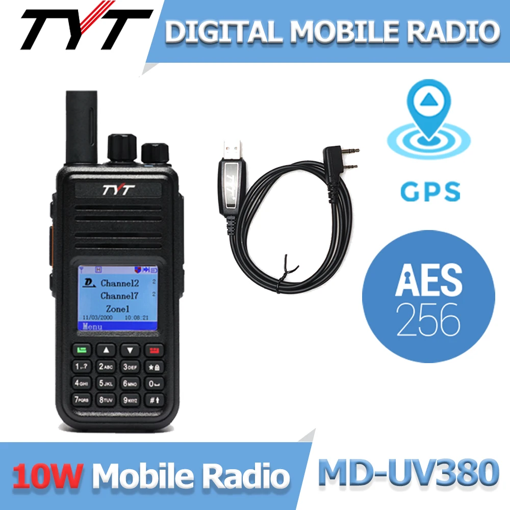 TYT Új MD-UV380 10W Digitális encrypted GPS walkie Hangosfilm Kettős szám Abroncs 136-174&400-480mhz Két Mód Átvilágítás 3000CH DMR Átvilágítás