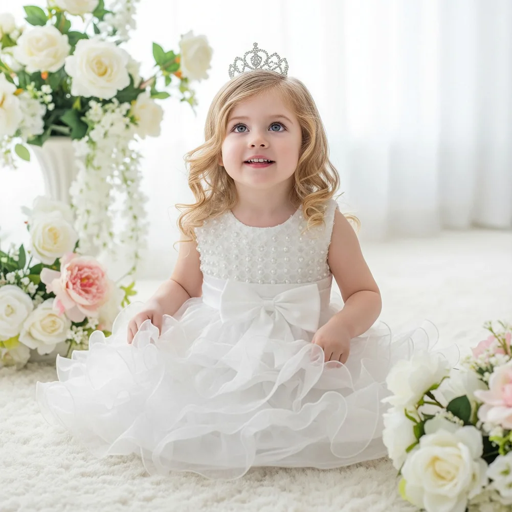 

Платье для малышей 1-2 лет, пышное платье-тортик для девочек, бальное платье на день рождения, свадебное платье с бантом для девочек-цветочниц