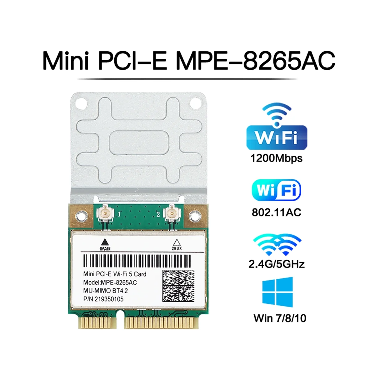 MPE-8265AC Wireless Half Mini PCI-E Wifi Card Wifi 5 Dual Band 802.11AC 2.4Ghz 5Ghz 1200Mbps Wlan Network Card