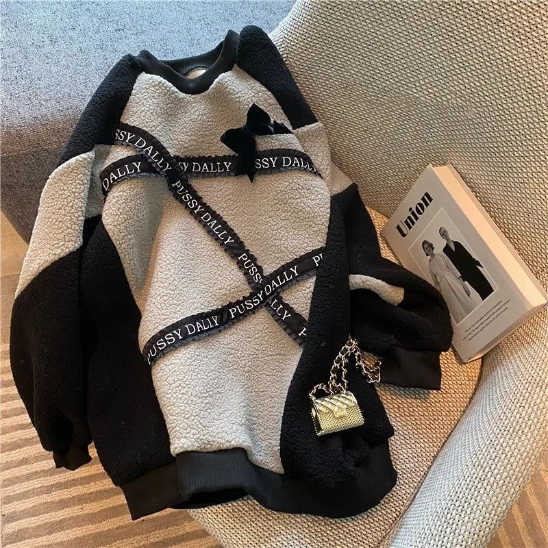 

Толстовка унисекс большого размера (до 300 фунтов) из овечьего вельвета с пэчворком, осенне-зимняя, свободного кроя, утепленная, молодежная, повседневная, модная