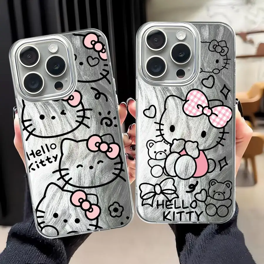 حافظة هاتف كارتونية هالو كيتي لهاتف آيفون 17 Air 13 Pro 16 Pro Max 14 Plus 11 12 14 16e 15 غلاف ناعم أسود