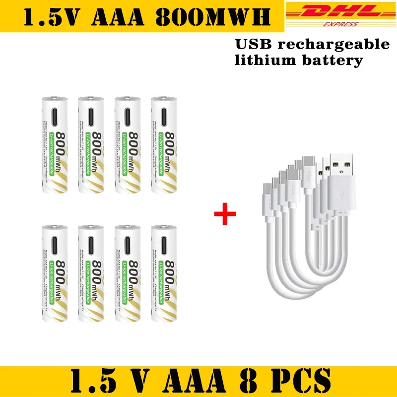 Li-ion AA and AAA Rechargeable Batteries USB Lithium-ion 3400mWh 1.5V AA Rechargeable Battery+800mWh 1.5V AAA Battery