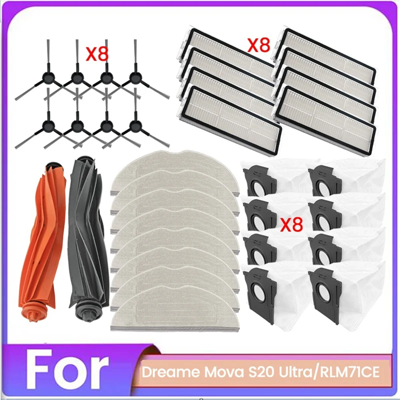 ABKJ-34PCS Brush Dust Bag Filter And Mop Cloth Set For Dreame Mova S20 Ultra RLM71CE Vacuum Cleaner Replacement Parts