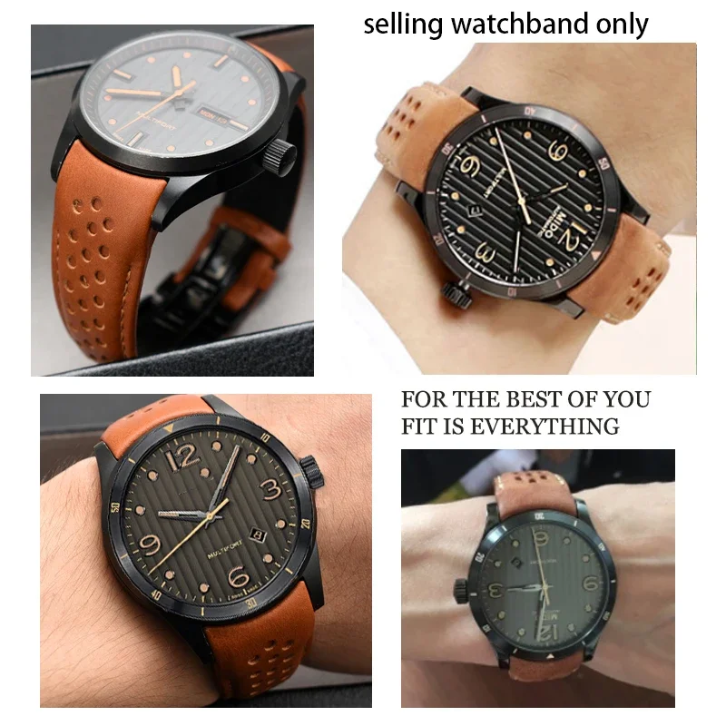 For Mido Helmsman M025407a Series Top Genuine Leather Watch Band M005 Sao Orange Helm Leather Watch Strap 22mm male