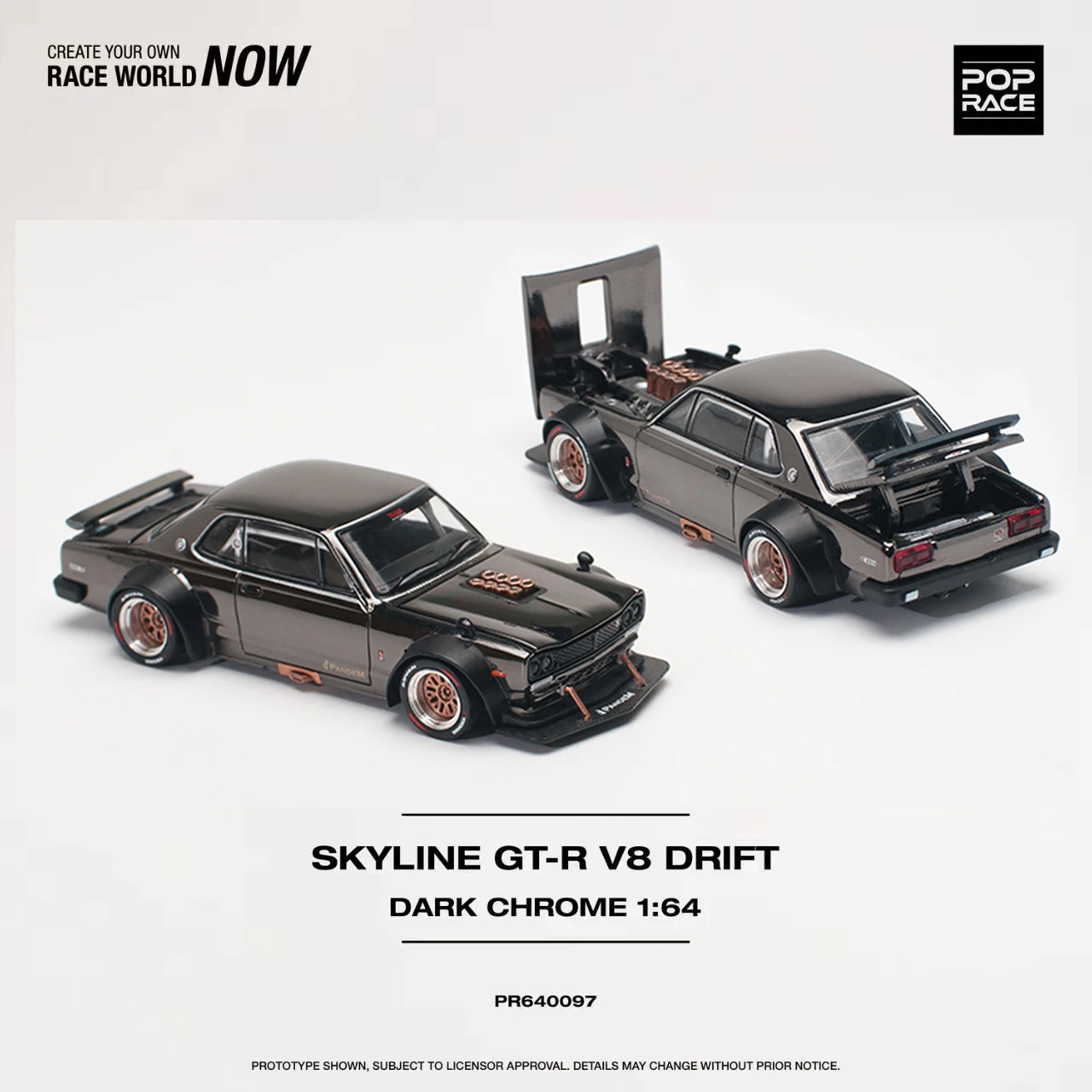 

POP Race 1:64 Skyline GTR KPGC10 Hakosuka V8 Drift Dark Chrome коллекционные литые модели коллекционные миниатюрные игрушки