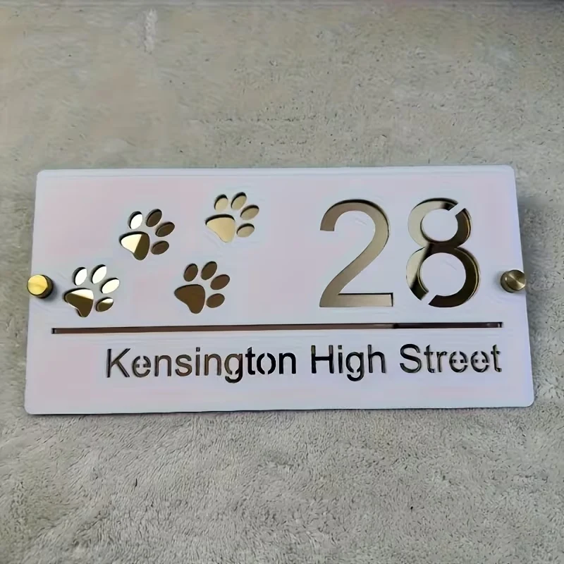 1 Stück Personalisiertes Hunde-Pfoten-Nummernschild aus Acryl mit Doppelschicht, Hausnummernschild, Adresstürschild, Deko für Zuhause, Wohnung und Briefkasten