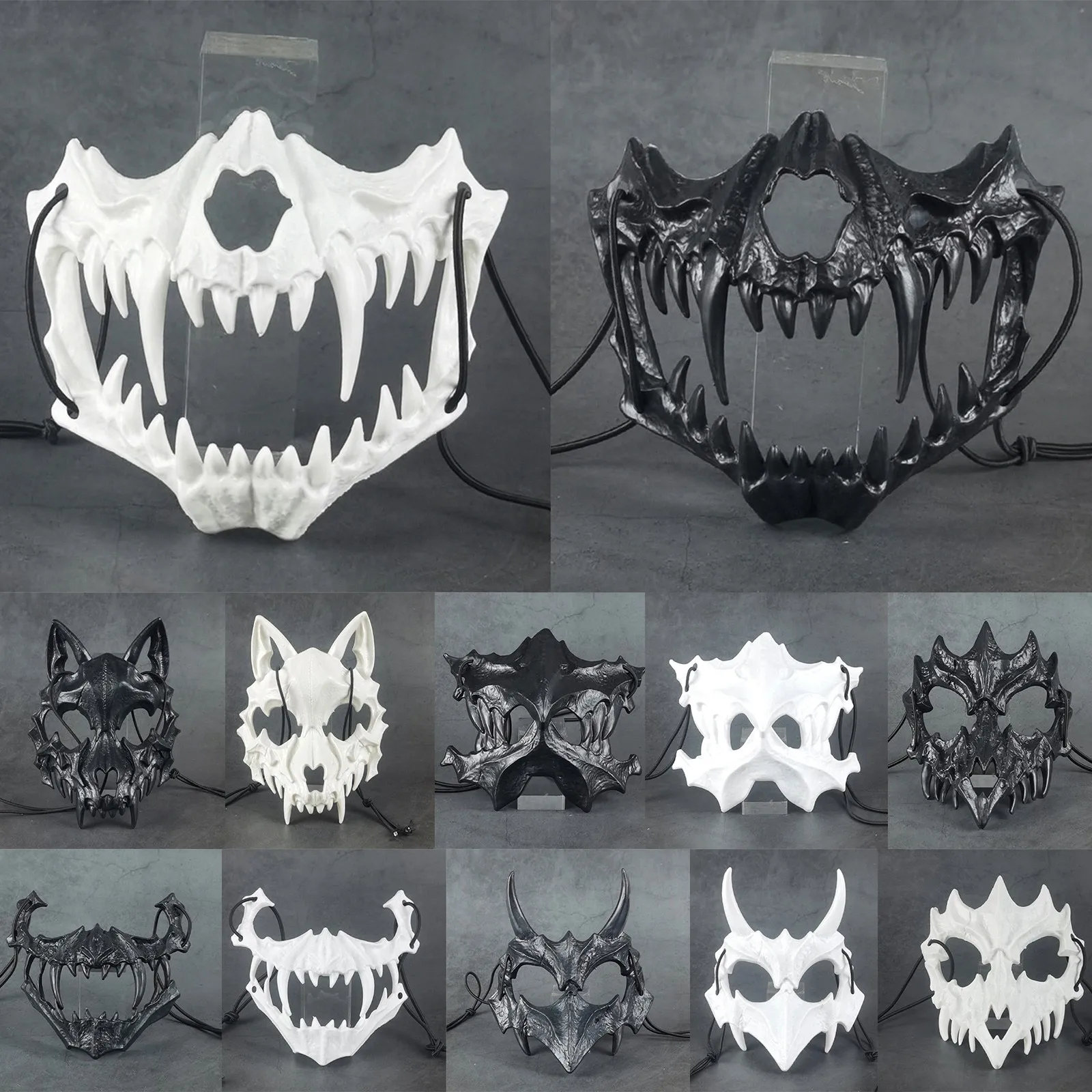 Anime japonês dragão deus esqueleto meia máscara facial cosplay animal esqueleto máscaras unisex halloween carnaval festa adereços assessor