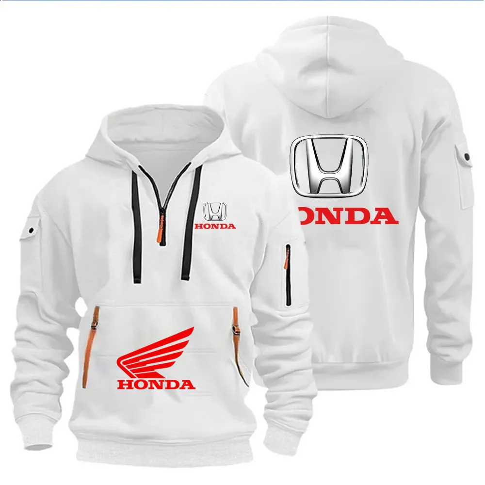 

Sweatshirt 2026 Men's and Women's Fashion Half Zipper Pocket Spring and Autumn Hoodie, Multi Pocket Design, HONDA Motorcycle Hob