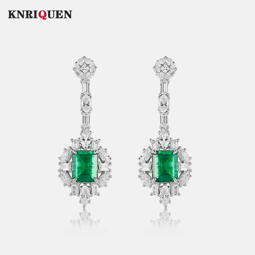 

Vintage 100% 925 Sterling Silver 7*9mm Lab Created Emerald Diamond Drop Earrings for Women Gemstone Wedding Fine Jewelry Gifts